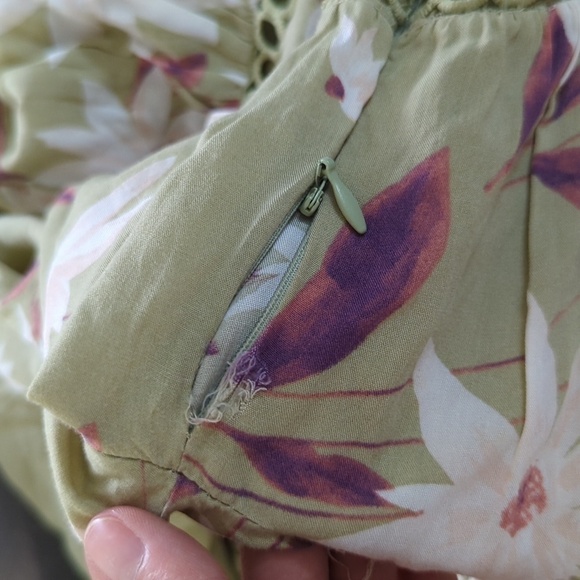 Jaase Floral Off Shoulder Bell Sleeve A Line Dress Green S bohemian boho chic - Picture 7 of 9